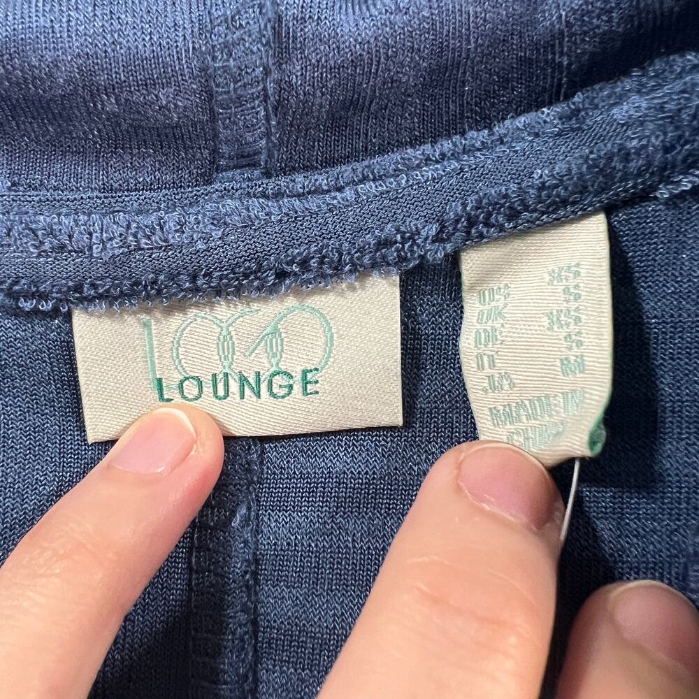 LOGO Lounge by Lori Goldstein Textured Terry Cloth Hoodie Blue Marble, X-Small - Picture 3 of 12